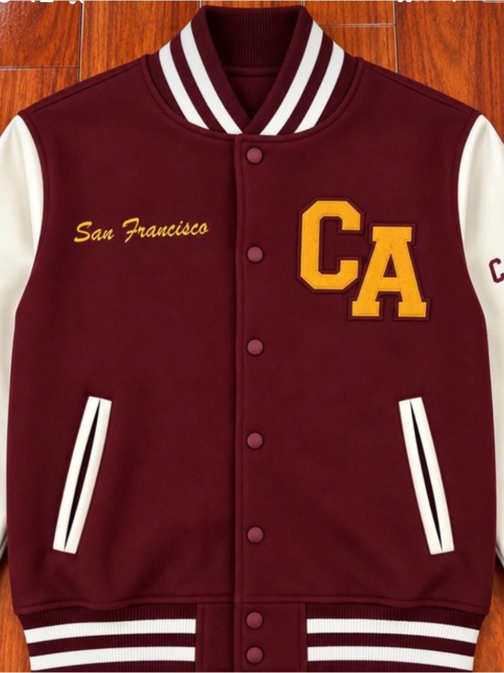 Maroon and White Varsity Sweater Vest with CA Patch